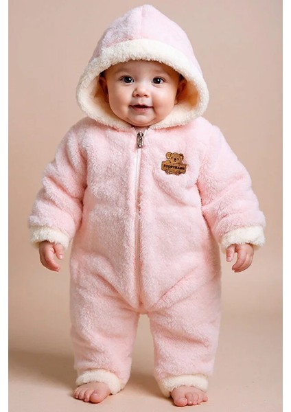 Kışlık Peluş Kapüşonlu Bebek Tulumu