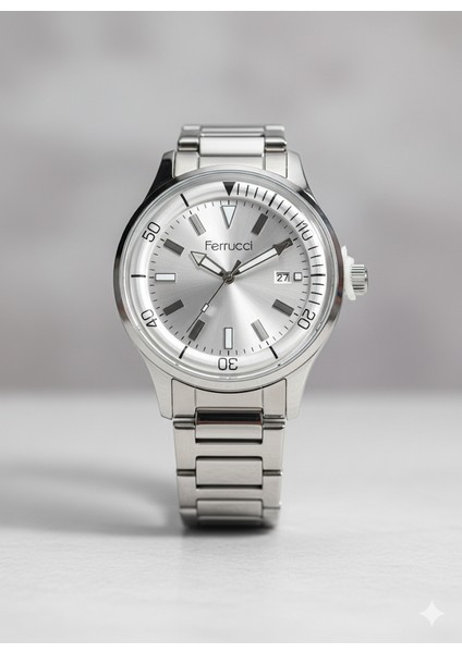 Ferrucci Erkek Kol Saati Gümüş(Silver) Renk, Gümüş Kadran - Şık Metal Kordon, 2 Yıl Garantili