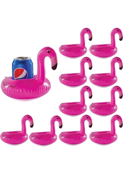 10 Lu Set Pembe Flamingo Şişme Bardak Simidi Içecek Tutacağı