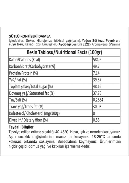 Sütlü Konfiseri Damla Çikolata 1 kg fiyatları