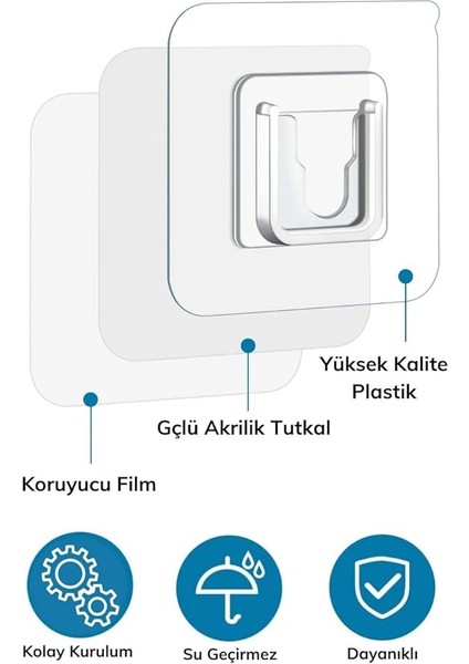 Eşya Sabitleme Askısı 10 Adet Şeffaf Çift Taraflı Yapışkanlı Geçmeli Klips modelleri