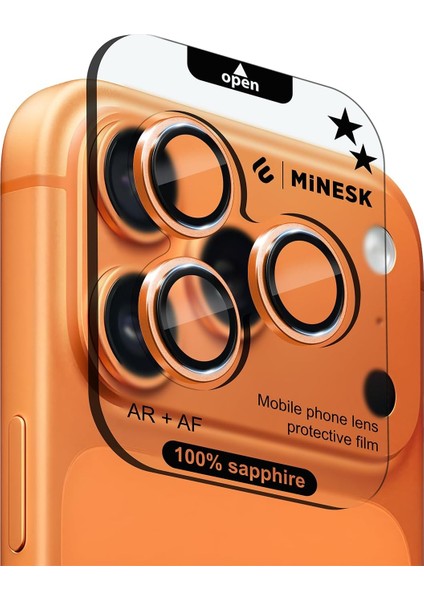 17 Pro / 17 Pro Max ile UYUMLU%100 Orijinal Gerçek Safir Cam Cihazın Kendi Lensleri ile Aynı Kalitede Lens Koruyucu Kamera Camı (Kozmik Turuncu)