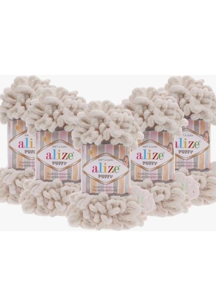 5 Adet Puffy El Örgü Ipi Atkı Battaniye Bere Panduf Parmak Örgü Ipliği 599-KEMIK
