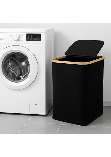 Doğal Bambu Çerçeveli Katlanabilir Kirli Sepeti – Kapaklı ve Kumaş Gövdeli Çamaşır Sepeti (Siyah) BR-6706 fiyatları