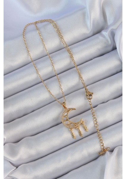 Bfs 316L Çelik Zincir Altın Renk Işlemeli Zirkon Taşlı Ay Kolye fiyatları