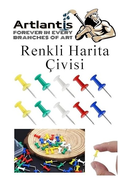 Renkli Harita Çivisi 100'LÜ 1 Paket Mantar Pano Raptiyesi Pano Iğnesi Ofis Okul Büro fiyatları