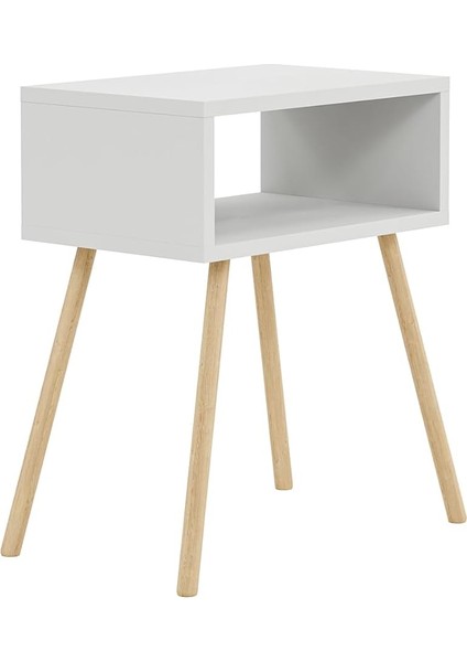 Ahşap Ayaklı Raflı Komodin - Beyaz indirimleri