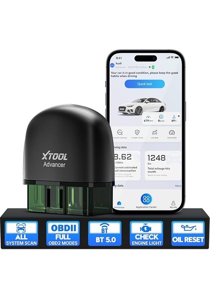 Advancer AD20 Pro Obdıı Tarama Aracı iPhone ve Android, 2023 Yeni Gelişmiş Kablosuz Obd2 Kod Okuyucu ile Tam Sistem Tanılama, Bakım Işığı Sıfırlama, Kontrol Motor Işığı Açık