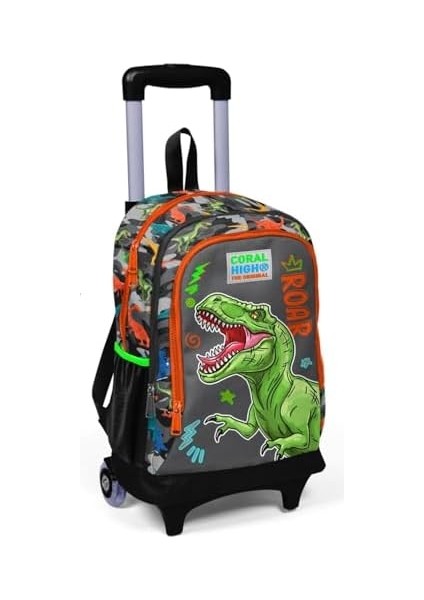 Işıklı Tekerlekli Dinazor Kamuflaj Çekçek Okul ve Seyahat Çantası Erkek Çocuk Gri modelleri