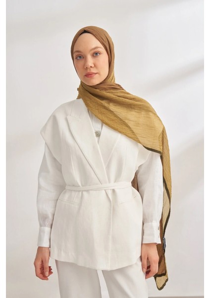 Yağ Yeşili Armanda Degrade Biyeli Müslin Şal 3359