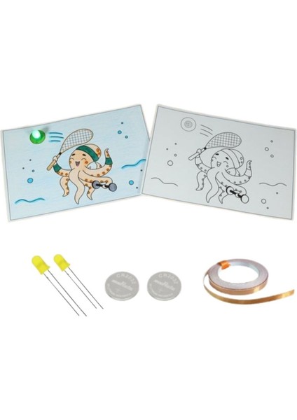 Deniz Hayvanı Ahtapot Kağıttan Devre Kiti - Fen Deneyi , Bakır Iletken Bant ,CR2032 Pil ,5mm LED fiyatları