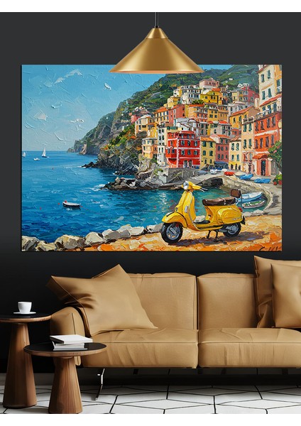 Scooter Tekne Akdeniz Kasabası Dekoratif Kanvas - Mdf Ahşap Tablo indirimleri