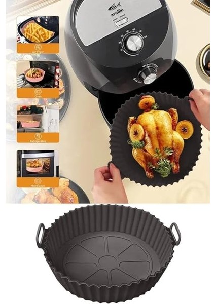Silikon Airfryer Kabı, Yapışmaz Airfryer Kalıbı, Isıya Dayanıklı Yanmaz Kolay Temizlenebilen Pişirme Kabı Siyah Renk fiyatları