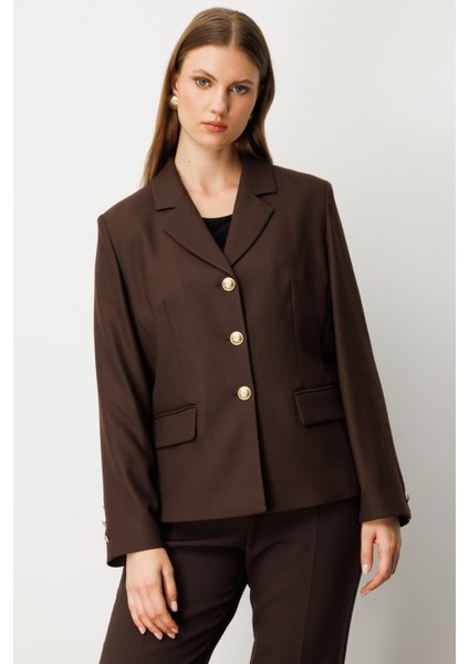 Kadın Büyük Beden Kapak Cepli Ceket 5549 Kahverengi