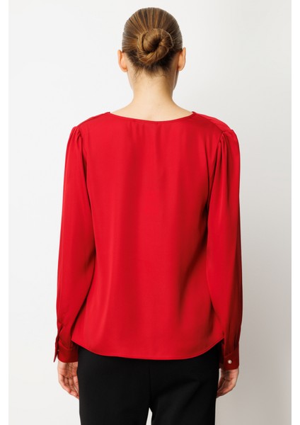 Kadın Degaje Yaka Saten Bluz 3019 Kırmızı fırsatları