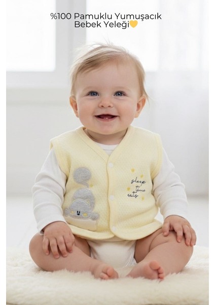 Bebiya %100 Pamuklu Unisex Sarı Bebek Yeleği | Çıtçıtlı, Antialerjik, Yumuşak Kumaş (0–9 Ay)