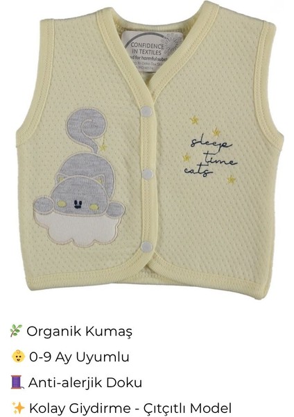 Bebiya %100 Pamuklu Unisex Sarı Bebek Yeleği | Çıtçıtlı, Antialerjik, Yumuşak Kumaş (0–9 Ay) fiyatları