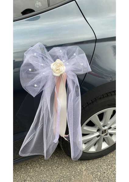 Tekli Beyaz Solmayan Gül Düğün Araba Süsü, Gelin Konvoyu, Bohça, Konvoy Süsü, Gelin Arabası Süsü