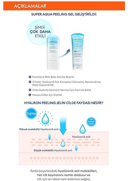 Hyalüronik Asit Içeren Pürüzsüz Görünüm Veren Peeling 100ML Super Aqua Ultra Hyalron Peeling Gel modelleri
