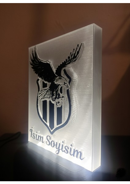Kişiye Özel Isimli Siyah Beyaz Kartal Dekoratif LED Lamba Kablolu Adaptörlü modelleri