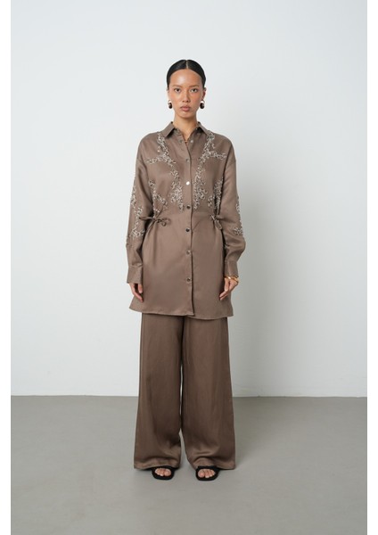 Kadın Boncuk Işlemeli Belden Büzgülü Çıtçıt Kapamalı Ceket fırsatları