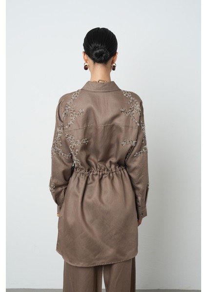 Kadın Boncuk Işlemeli Belden Büzgülü Çıtçıt Kapamalı Ceket indirimleri