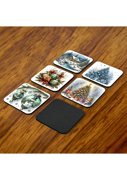 Yılbaşı Temalı 6'lı Bardak Altlığı Seti - Eva Sünger Taban fiyatları