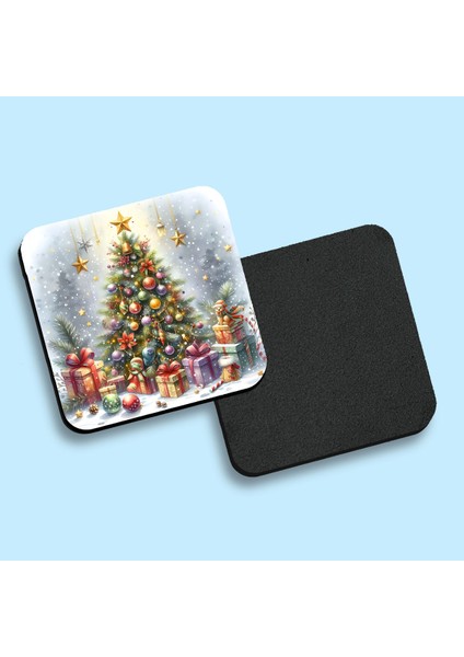 Yılbaşı Temalı 6'lı Bardak Altlığı Seti - Eva Sünger Taban