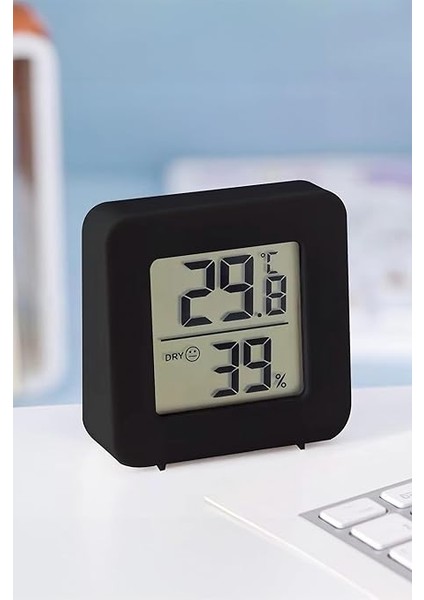 Sıcaklık Nem Ölçer LCD Ekranlı Oda Termometre Duvara Takılabilen Masaüstü Isı Göstergesi Siyah