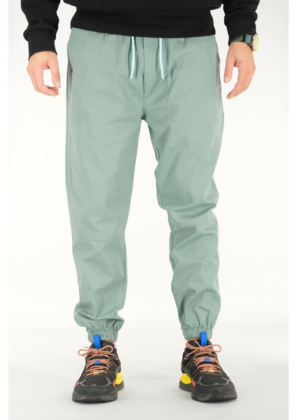 Erkek Mint Jogger Pantolon Rahat Kesim Pamuklu Lastikli Paça Ipli