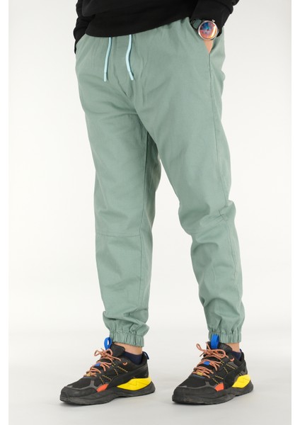 Erkek Mint Jogger Pantolon Rahat Kesim Pamuklu Lastikli Paça Ipli modelleri