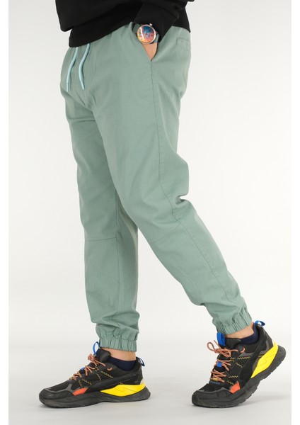 Erkek Mint Jogger Pantolon Rahat Kesim Pamuklu Lastikli Paça Ipli