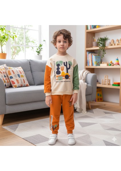 Erkek Çocuk Erkek Bebek Kaktüs Desenli 2-5 Yaş Uzun Kollu 2'li Erkek Alt Üst Takım