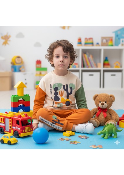 Erkek Çocuk Erkek Bebek Kaktüs Desenli 2-5 Yaş Uzun Kollu 2'li Erkek Alt Üst Takım modelleri