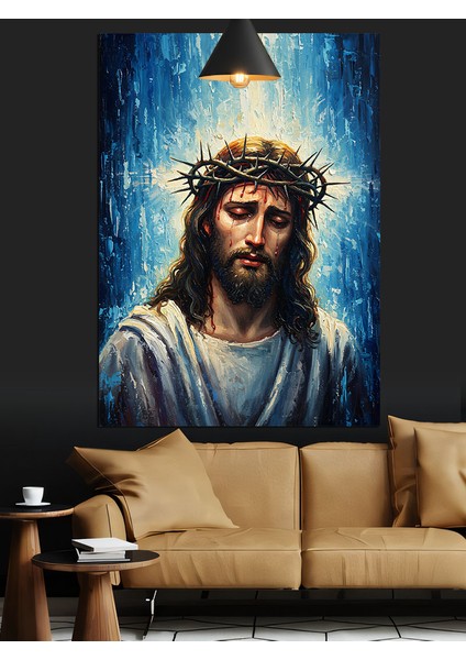 Dikenli Taçlı Isa Mesih Portresi Dekoratif Kanvas - Mdf Ahşap Tablo