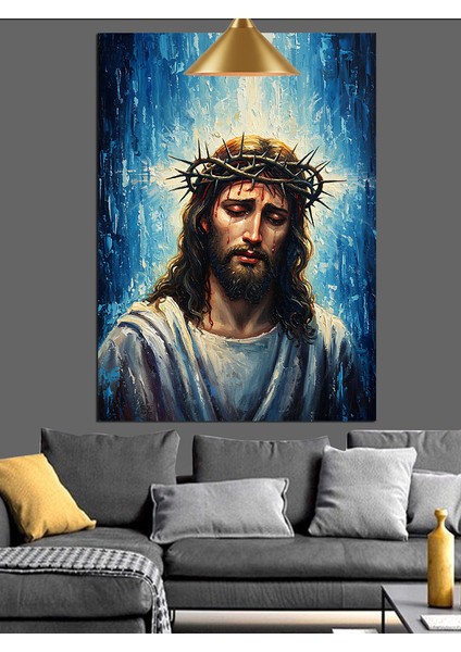 Dikenli Taçlı Isa Mesih Portresi Dekoratif Kanvas - Mdf Ahşap Tablo fiyatları