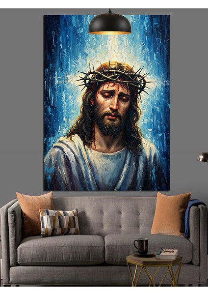 Dikenli Taçlı Isa Mesih Portresi Dekoratif Kanvas - Mdf Ahşap Tablo fırsatları