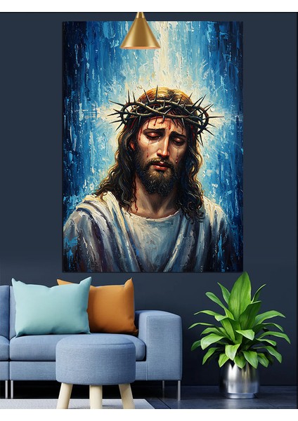 Dikenli Taçlı Isa Mesih Portresi Dekoratif Kanvas - Mdf Ahşap Tablo indirimleri
