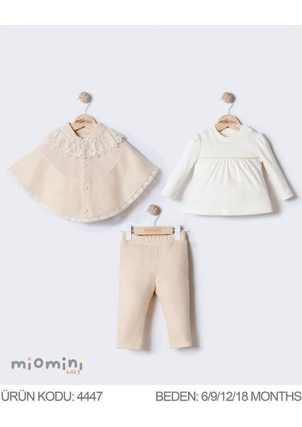 4447MN Kız Bebek Dantelli Pelerinli 3'lü Takım