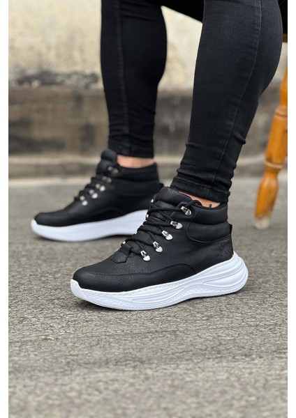 Siyah Cilt Yüksek Taban Yarım Bilek Bot