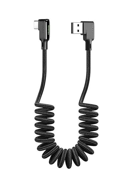 CA-7310 Type-C 90 Derece Spiral Ledli Örgü Kablo Qc4.0 1.8m