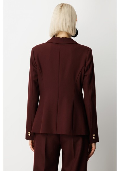 Kadın Omzu Vatkalı Düğme Aksesuarlı Ceket 5017 Bordo modelleri