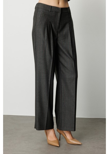 Kadın Çizgi Desenli Wide Leg Pantolon 5111 Siyah modelleri