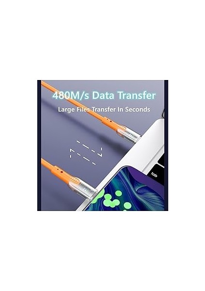 Type-C Hızlı Şarj Kablosu, 60W 480MB/S Veri Aktarımı, Saf Bakır Tel, Anti-Kırılma Özellikli, LED Göstergeli, Turuncu Soft Silicone USB C Cable For Galaxy S25/S24/S23 Ultra Pad Mini 6/air 4,5 Pixel fırsatları