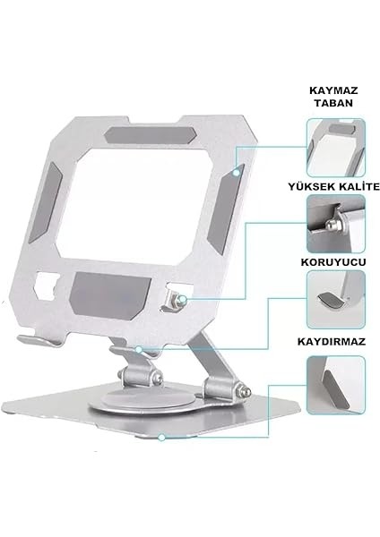 Tablet Standı 360 Derece Dönebilen Tablet Stand Katlanabilir Metal Tablet Tutucu Standı Tablet ve Telefon Tutucu Stant Tablet Tutucu Metal (Metalik Gri) fırsatları