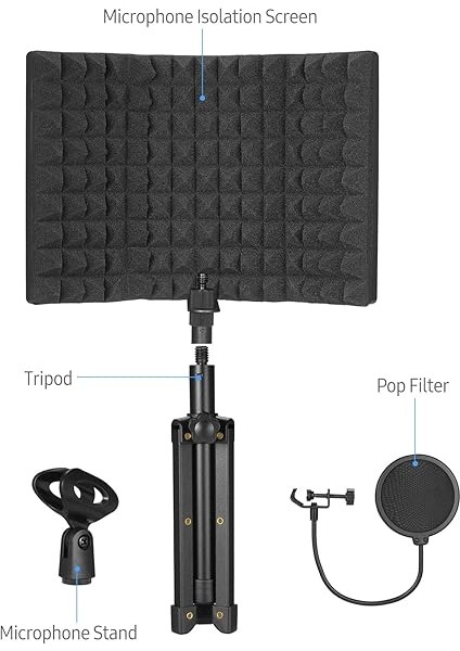 Yüksek Yoğunluklu Süngerli Mikrofon Izolasyon Ekranı 3 Panelli Katlanabilir Ön Cam Mini Rüzgarlık Panosu Stüdyosu Için Ses Yalıtım Kapağı Ses Emici Tripod Pop Filtreli Ekipmanı Mikrofon fiyatları