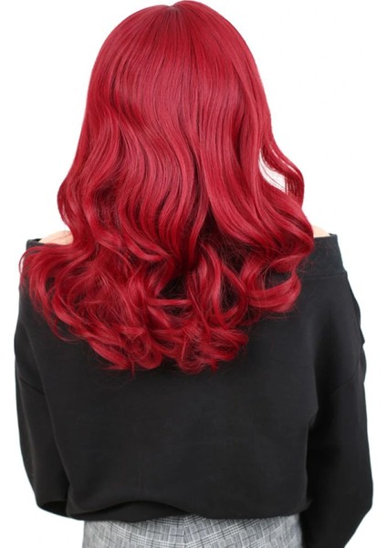 Dalgalı Perçemli Orta Boy Fiber Sentetik Peruk - Kızıl fırsatları