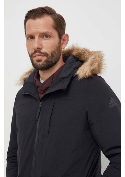 Paveric Fur Parka Opsiyonel Kürklü Kapüşonlu Regular Fit Uzun Erkek Mont Siyah