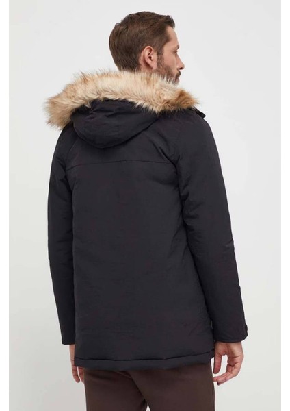 Paveric Fur Parka Opsiyonel Kürklü Kapüşonlu Regular Fit Uzun Erkek Mont Siyah modelleri