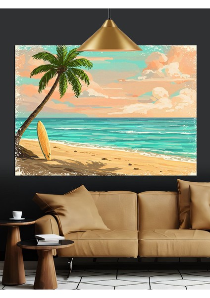 Palmiye Ağacı Plaj Manzarası Dekoratif Kanvas - Mdf Ahşap Tablo fiyatları